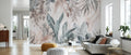 Soft Watercolor Leaves Wallpaper : Pastel Tropical Foliage Mural