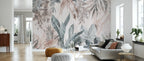 Soft Watercolor Leaves Wallpaper : Pastel Tropical Foliage Mural