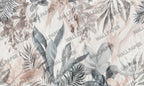 Soft Watercolor Leaves Wallpaper : Pastel Tropical Foliage Mural - flat design