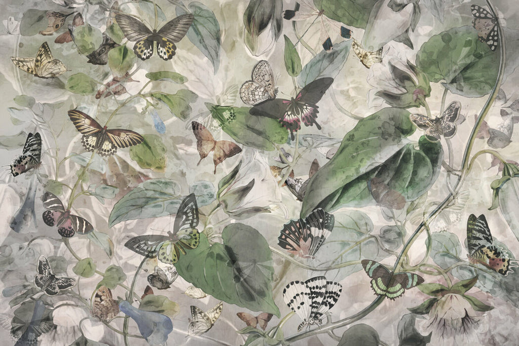 Butterfly Botanical Wallpaper : Soft Watercolor Leaves Mural - View 2