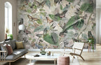 Butterfly Botanical Wallpaper : Soft Watercolor Leaves Mural