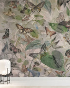 Butterfly Botanical Wallpaper : Soft Watercolor Leaves Mural - View 4