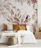 Sepia Jungle Animal Wallpaper : Giraffe Banana Tree Mural - View 3
