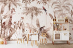 Sepia Jungle Animal Wallpaper : Giraffe Banana Tree Mural - View 4