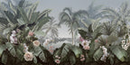 Tropical Lake Wallpaper : Palms and Orchids by the Water Mural - flat design