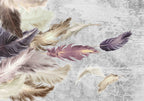 Pink Feather Wallpaper : Gold Plume on Grey Marble Mural - flat design
