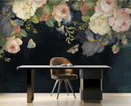 Dark Rose and Butterfly Wallpaper : Moody Floral Mural - View 2