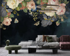 Dark Rose and Butterfly Wallpaper : Moody Floral Mural - View 3