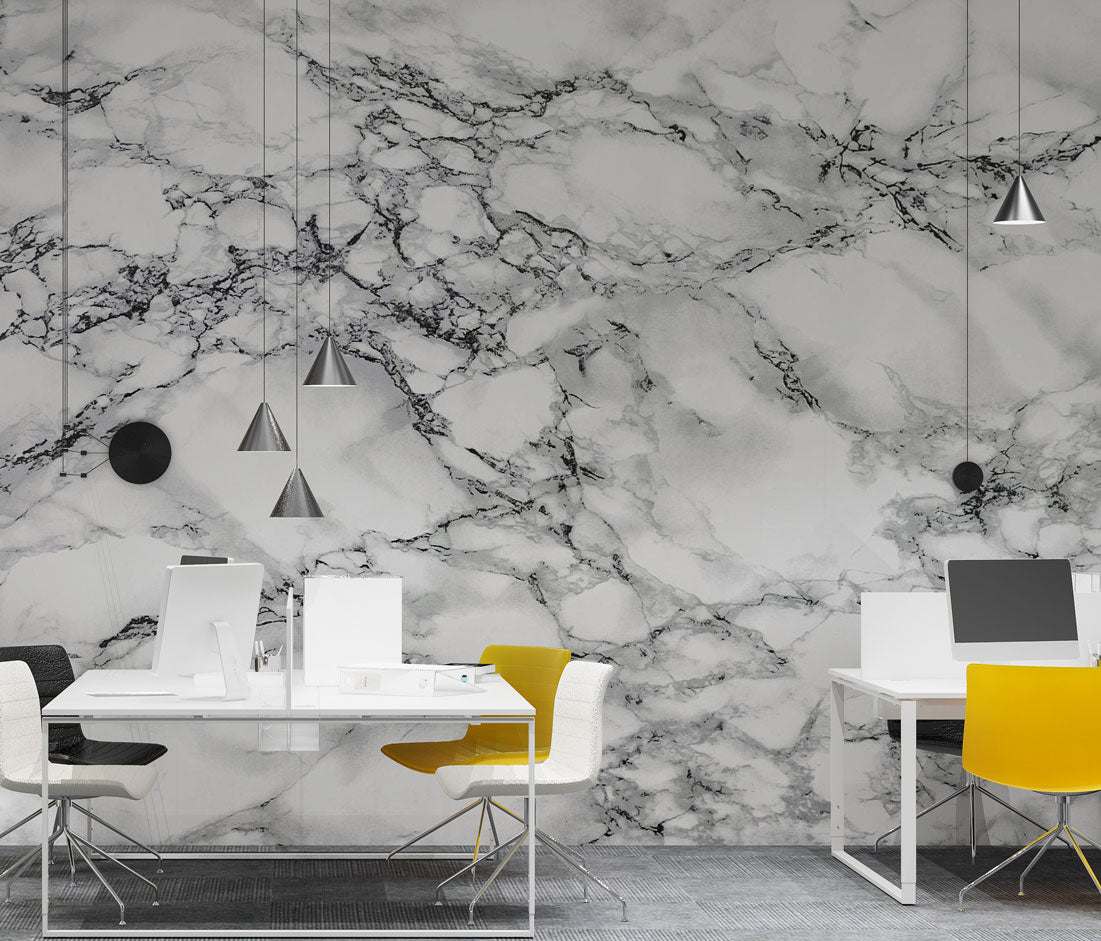 Black and White Marble Wallpaper : Classic Veined Stone Mural