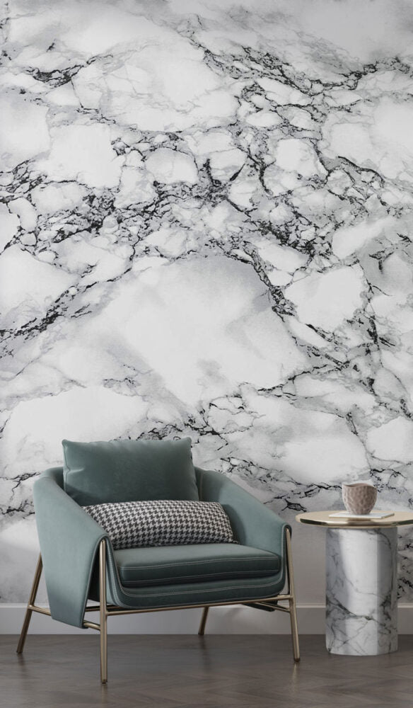 Black and White Marble Wallpaper : Classic Veined Stone Mural - View 3