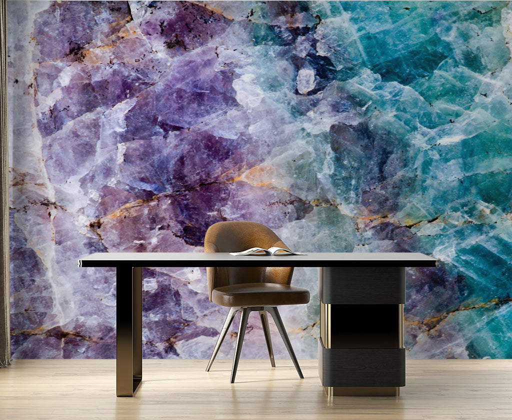 Purple Crystal Wallpaper : Amethyst and Teal Stone Mural - View 2