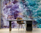 Purple Crystal Wallpaper : Amethyst and Teal Stone Mural - View 2
