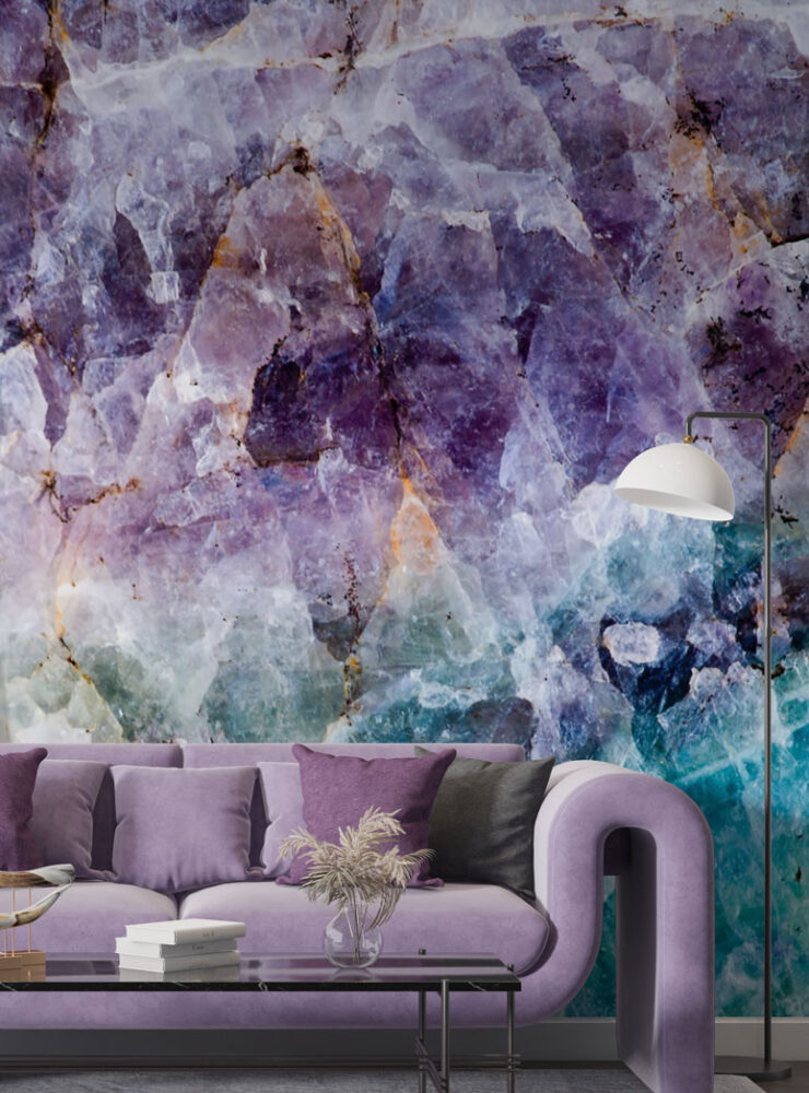 Purple Crystal Wallpaper : Amethyst and Teal Stone Mural