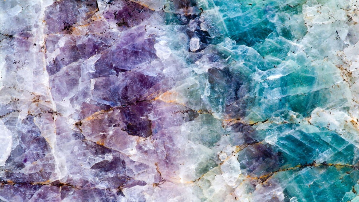 Purple Crystal Wallpaper : Amethyst and Teal Stone Mural - flat design