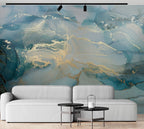 Aqua Gold Marble Wallpaper : Light Blue Ink Mural - View 2