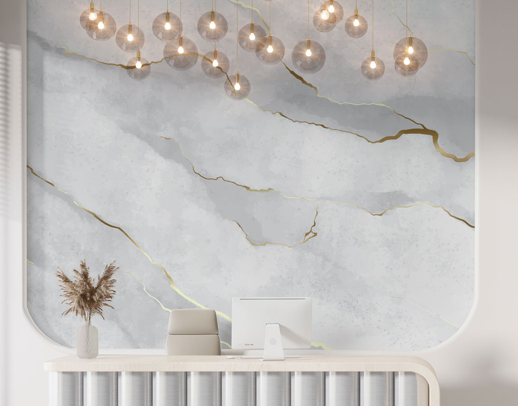 Grey Marble Gold Line Wallpaper : Embossed Stone Effect Mural - View 2