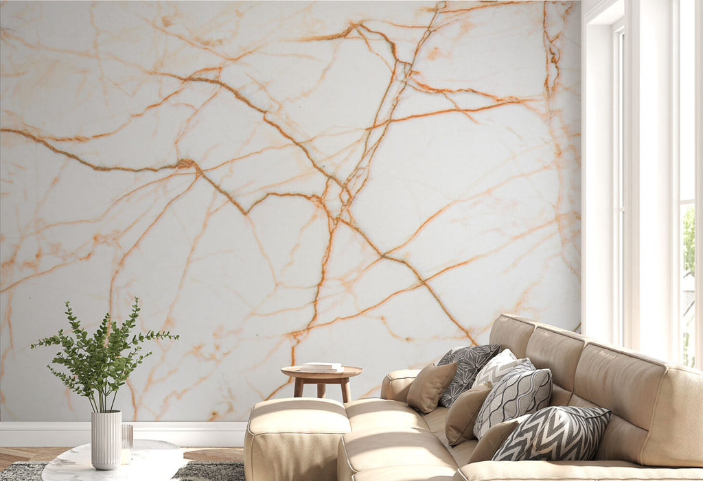 Ecru Marble Wallpaper : Copper Vein Stone Mural