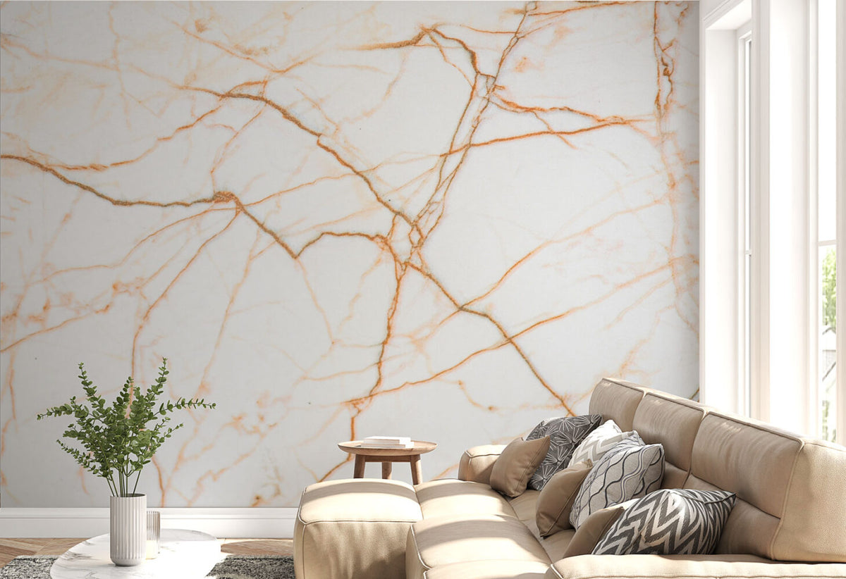 Ecru Marble Wallpaper : Copper Vein Stone Mural