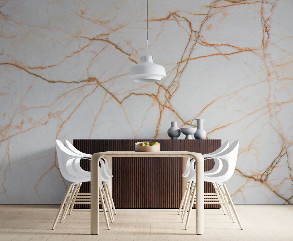 Ecru Marble Wallpaper : Copper Vein Stone Mural - View 2