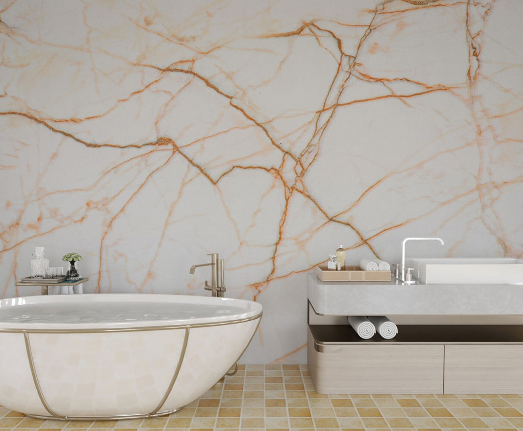 Ecru Marble Wallpaper : Copper Vein Stone Mural - View 3