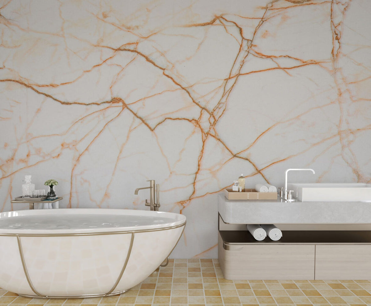 Ecru Marble Wallpaper : Copper Vein Stone Mural - View 3
