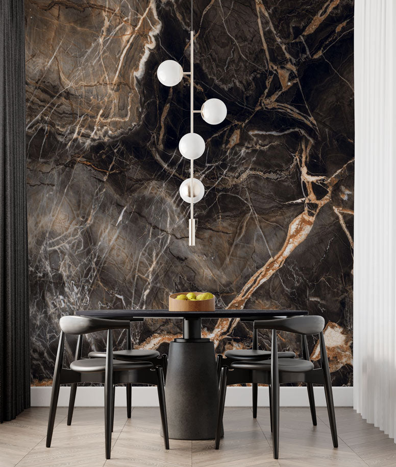 Dark Brown Marble Wallpaper : Gold Vein Stone Mural - View 3