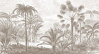 Sepia Tropical Engraving Wallpaper : Line Art Jungle Mural - flat design