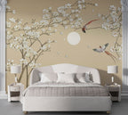 Magnolia Moon Wallpaper : Beige Branch and Full Moon Mural - View 3