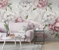 Pink and White Peony Wallpaper : Soft Watercolor Floral Mural