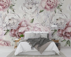 Pink and White Peony Wallpaper : Soft Watercolor Floral Mural - View 2