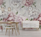Pink and White Peony Wallpaper : Soft Watercolor Floral Mural - View 3