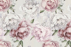 Pink and White Peony Wallpaper : Soft Watercolor Floral Mural - flat design