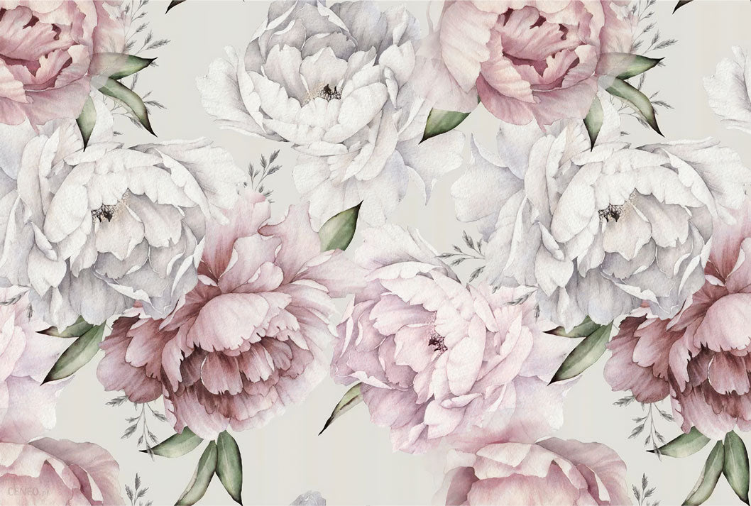 Pink and White Peony Wallpaper : Soft Watercolor Floral Mural - flat design