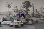 Royal Elephant Toile Wallpaper : Grey Palace Procession Mural - View 2