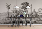 Royal Elephant Toile Wallpaper : Grey Palace Procession Mural - View 3