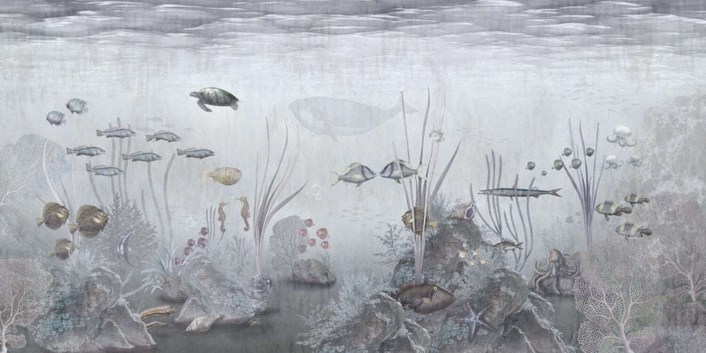 Underwater Wallpaper : Soft Fish and Coral Mural - flat design