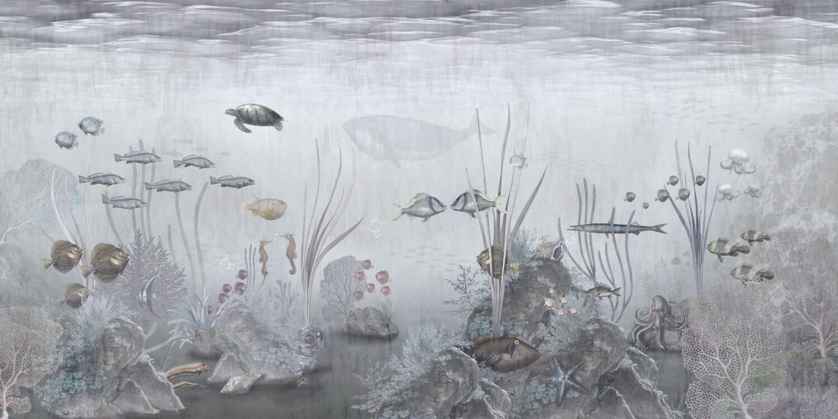 Underwater Wallpaper : Soft Fish and Coral Mural - flat design
