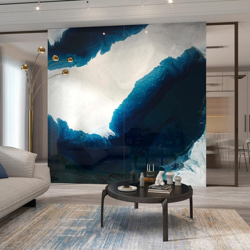 Navy Wave Marble Wallpaper : Deep Blue Fluid Mural