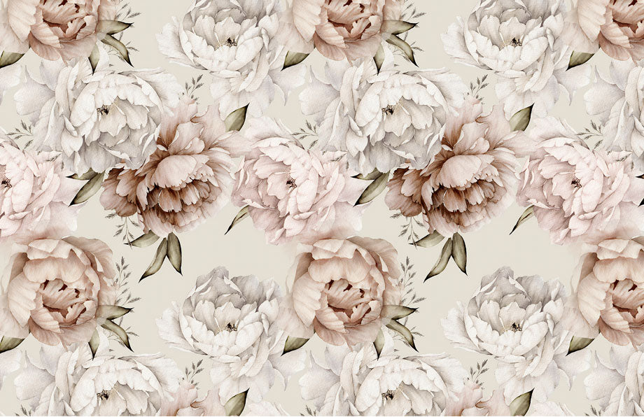 Cream Peony Wallpaper : Soft Blush Watercolor Flowers Mural - flat design