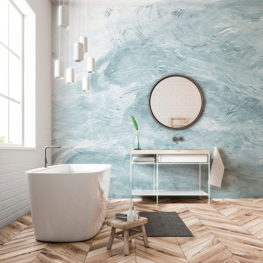 Aqua Plaster Texture Wallpaper : Swirled Stucco Mural