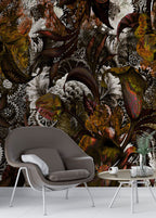 Dark Botanical Wallpaper : Moody Frosted Leaves Mural - View 3
