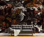 Dark Botanical Wallpaper : Moody Frosted Leaves Mural