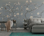 Grey Blossom Branch Wallpaper : Chinoiserie White Peony Mural - View 3