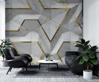 White Marble 3D Geometric Wallpaper : Gold Line Hexagon Mural - View 2
