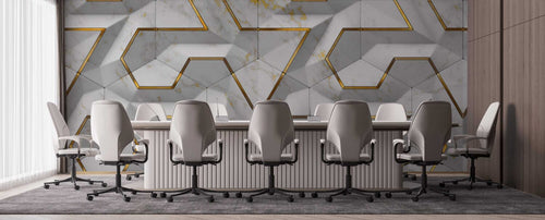 White Marble 3D Geometric Wallpaper : Gold Line Hexagon Mural