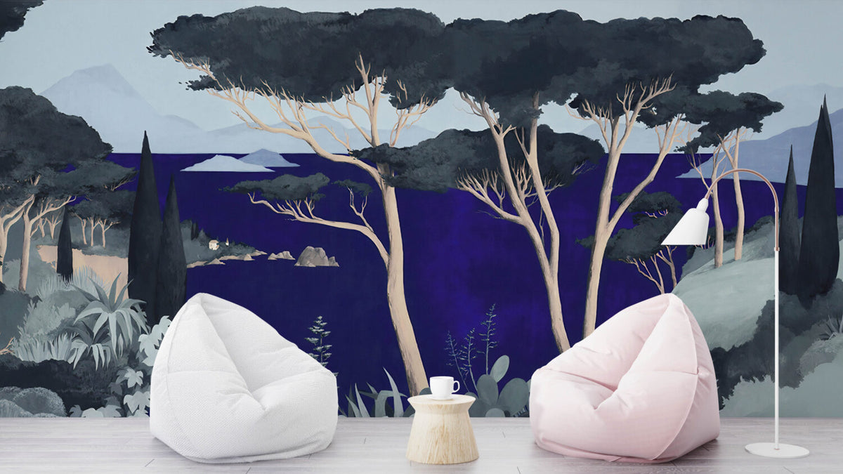 Indigo Pine Wallpaper : Mediterranean Stone Pine Mural