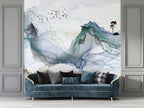 Teal Alcohol Ink Wallpaper : Layered Mountain Abstract Mural