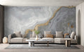Grey Onyx Wallpaper : White and Gold Stone Layers Mural