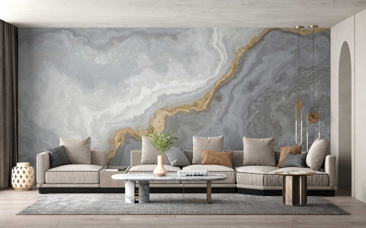 Grey Onyx Wallpaper : White and Gold Stone Layers Mural
