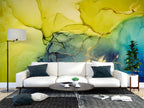 Yellow and Green Ink Wallpaper : Alcohol Ink Abstract Mural